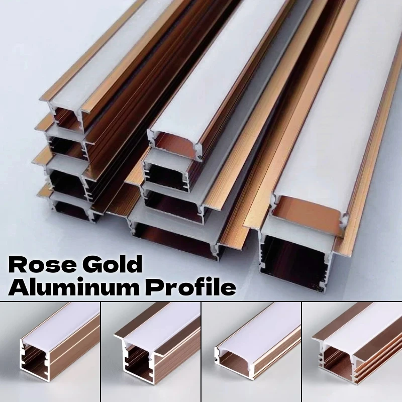 

Rose Gold U/YW Style LED Aluminum Profile For 5050 5630 Channel Holder Milky Cover Recessed Corner Cabinet Shelf Bar Strip Light