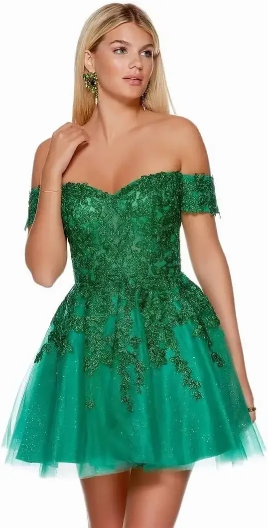 فساتين قصيرة لحفلات العودة للوطن مزينة بالدانتيل مصنوعة حسب الطلب للمراهقين من التل اللامع بكتف بارد فستان رسمي للحفلات الراقصة والكوكتيل Mi