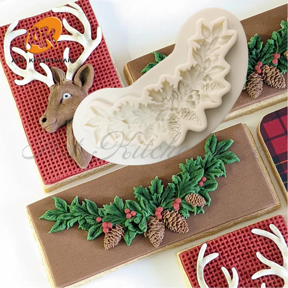 Christmas Silicone Mold Pinecone Fondant Cake Decoration Silicone Mold Hand Made Decorating Leaves Chocolate Candy Kitchenware