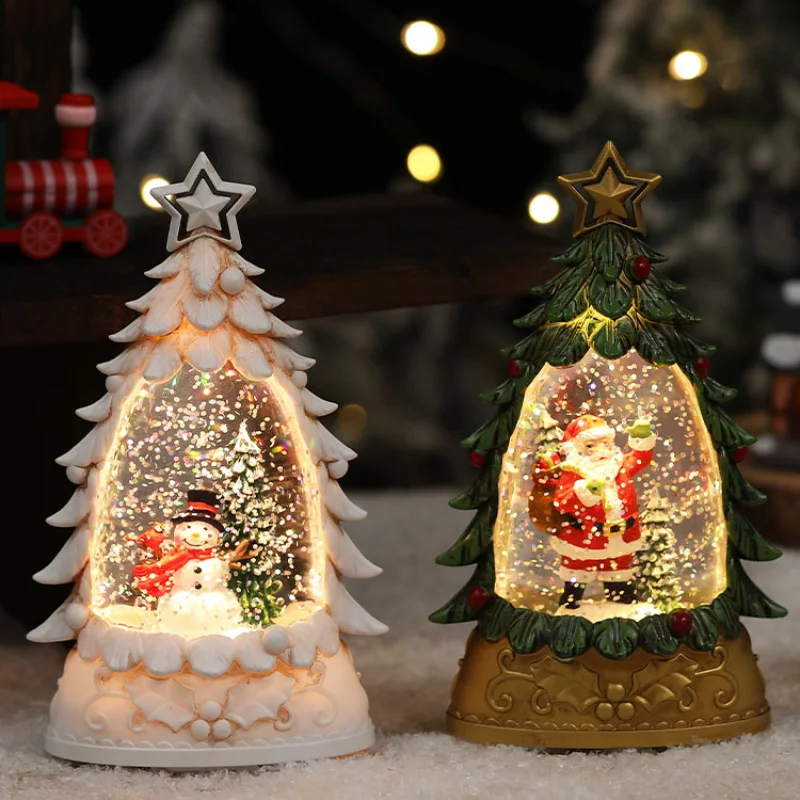 Christmas Glow Water Injection Snow Falling Christmas Tree Small Wind Light Night Light Desktop Decoration Gift Holiday Lighting