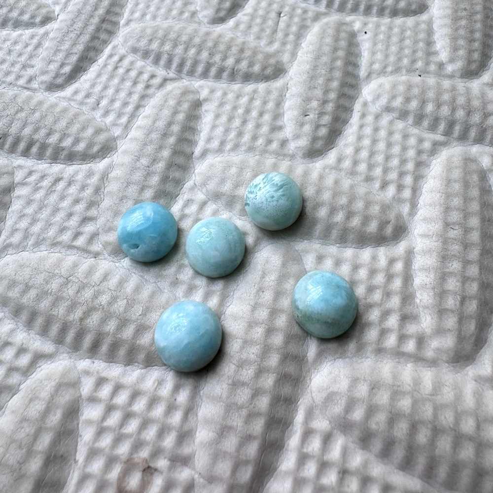 Wholesale 2pcs/lot Blue Larimar Hemimorphite Bead Cabochon 10mm Round Gemstone Beads Cabochon Ring Face