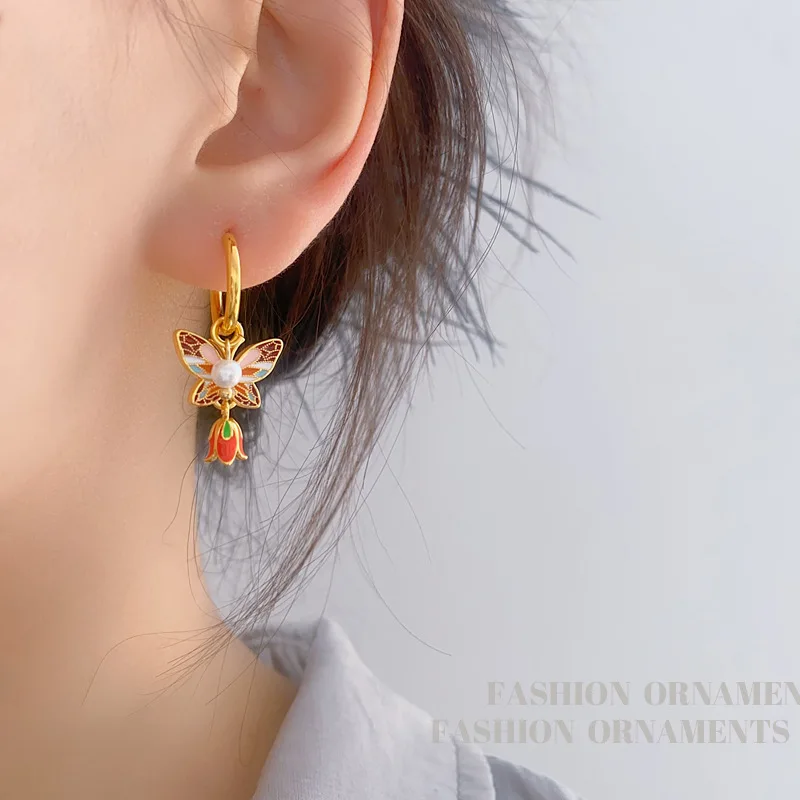 Fashion Jewelry Vintage Temperament Colorful Flower Butterfly Earrings For Girl Women GiftsFine Design Ear Accessories 2024 New