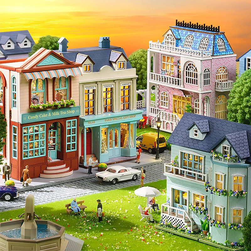 

NEW Diy Mini Wooden Dollhouse With Furniture Light Doll Casa Assembly Model Pink Princess Villa Architecture Kit Toys Birthday