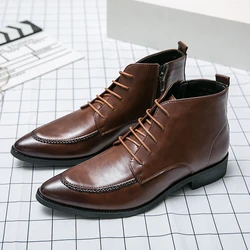 Luxury Men's Leather Boots Pointed Toe Banquet Men's Wedding Shoes Business Dress Shoes Men's High Top Shoes Short Boots