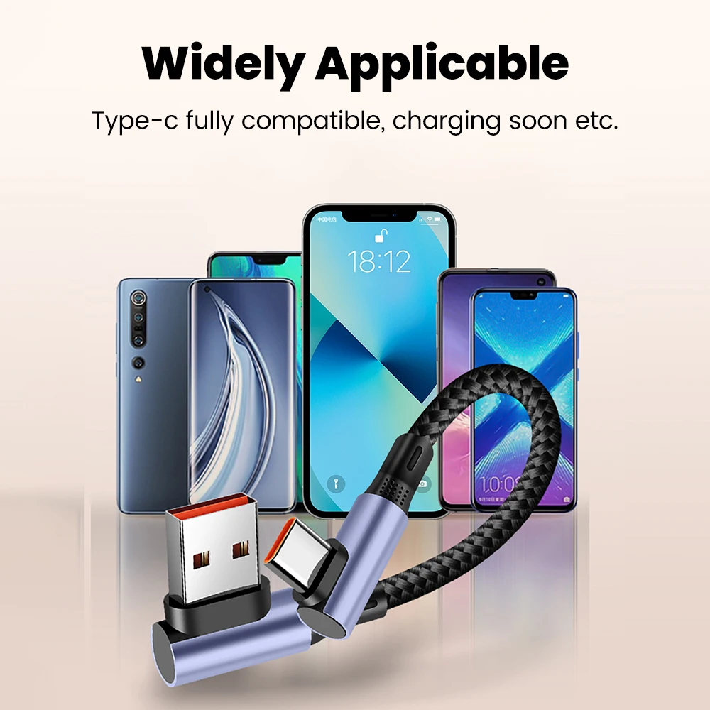 90° Elbow USB C Ultra Short Cable USB Type-C Cable 6A 66W 0.25/0.5M Fast Charge Cable for Samsung Xiaomi Huawei Quick Charging