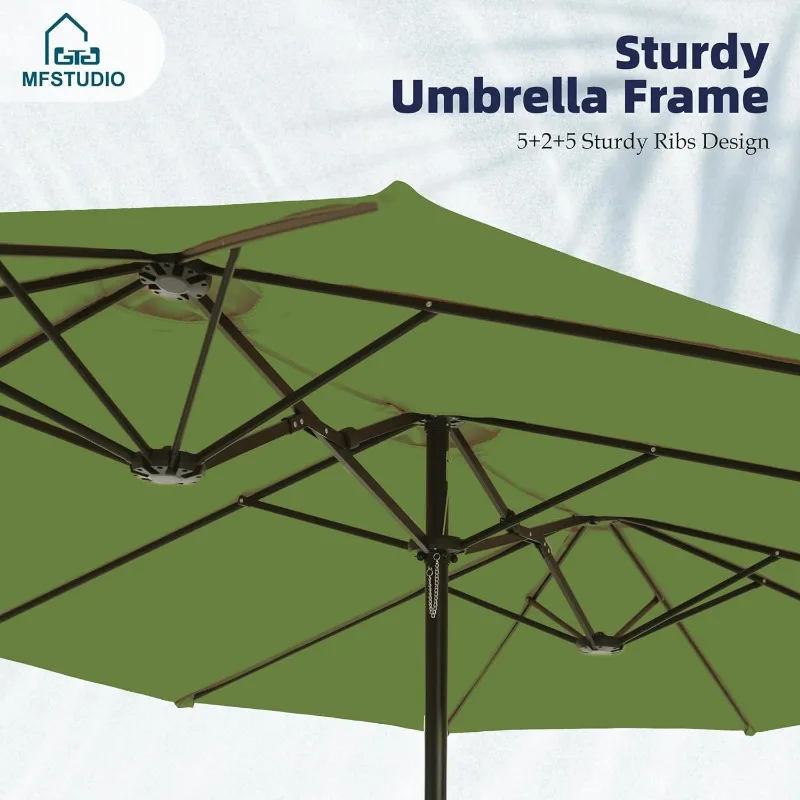 MFSTUDIO 15ft Double Sided Patio Umbrella with Base Included,Outdoor Large Rectangular Market Umbrellas with Crank Handle