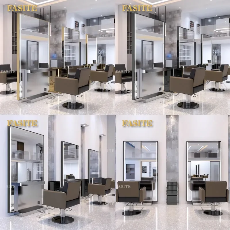 For Hair Floor to Ceiling Mirror Table with Light HD Single Double Sided Large Cutting Perm Dyeing Station Internet