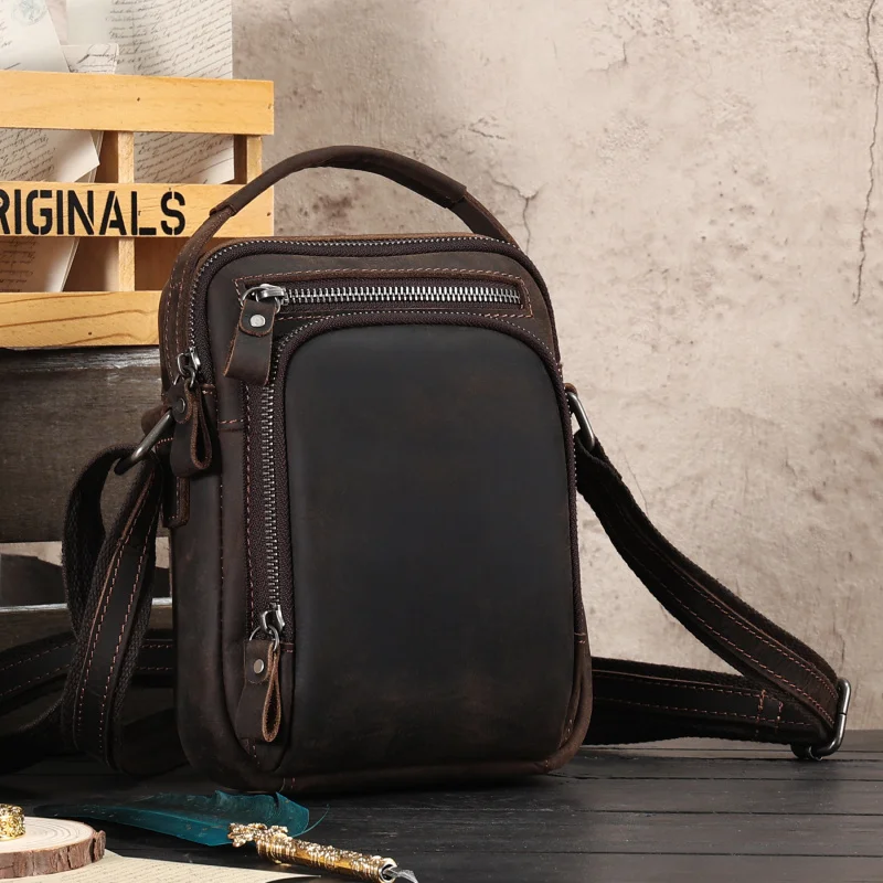 New Men's retro genuine leather crossbody bag men's Zinco leather shoulder bag casual crossbody bag, office casual bag messenger