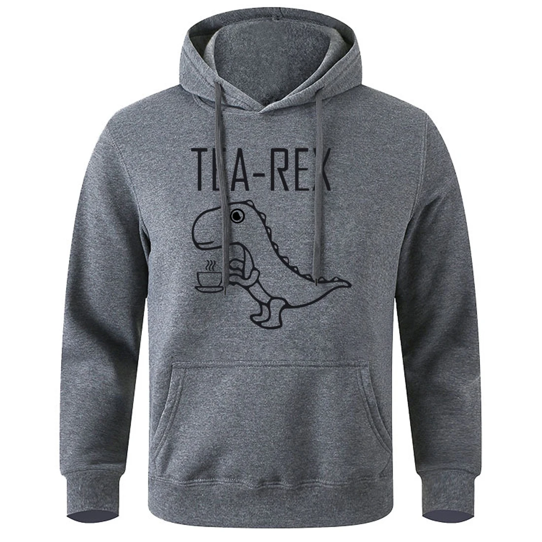 Tea Rex Funny Dinosaur Drink Coffee Men Sweatshirt O-Neck Loose Hooded Breathable Soft Sportswear Street Harajuku Men'S Hoodie