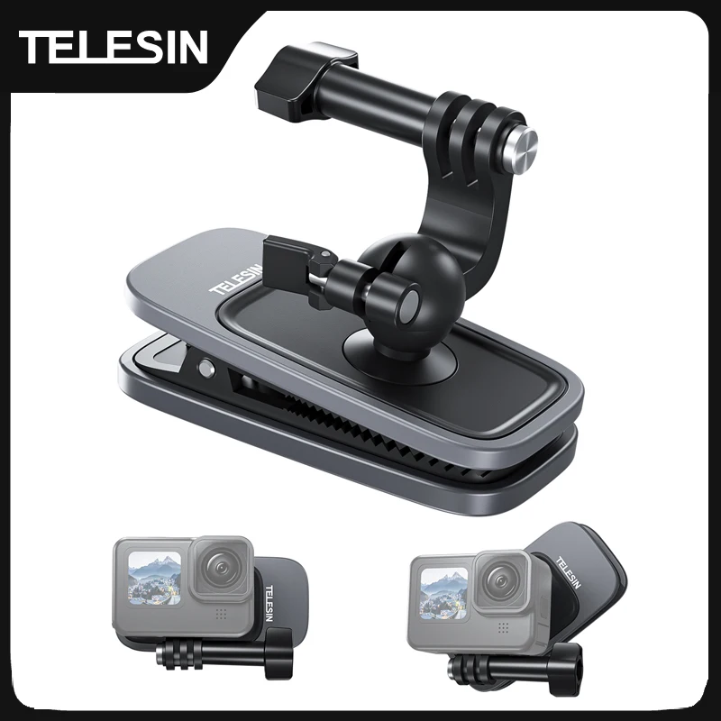 TELESIN 360° Rotation Magnetic Backpack Clip Clamp Mount for GoPro Hero 13 12 11 10 9 8 7 Insta360 DJI Action Camera Accessories