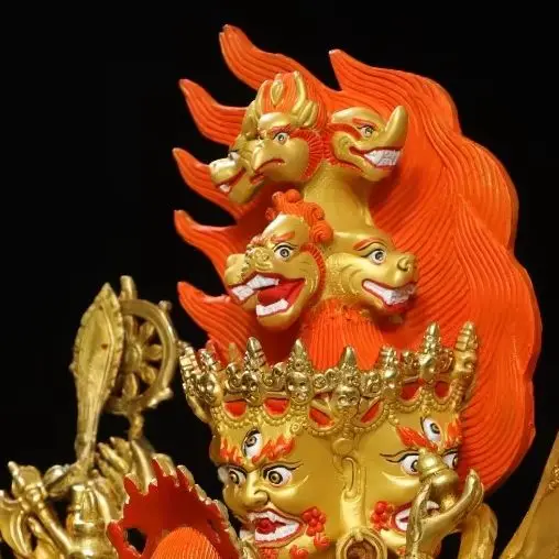 Old Bronze Gilded Painted Face Hayagriva Buddha Mahakala Backlight Sitting Buddha  Worship Hall Town house