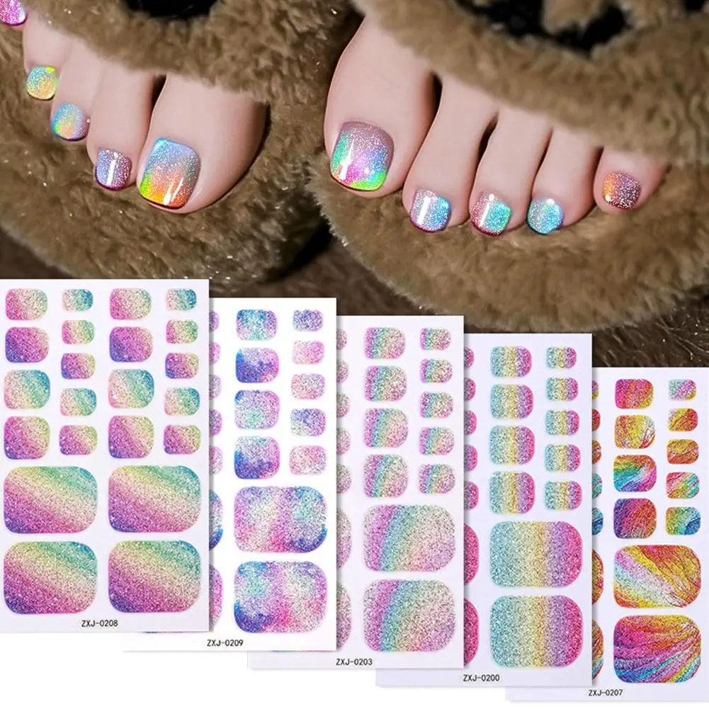 22 Srtips/sheet Toenail Semi Cured Gel Nail Wraps Long Lasting Full Cover Nail Gel Sticker Press on Nails Wraps Manicure