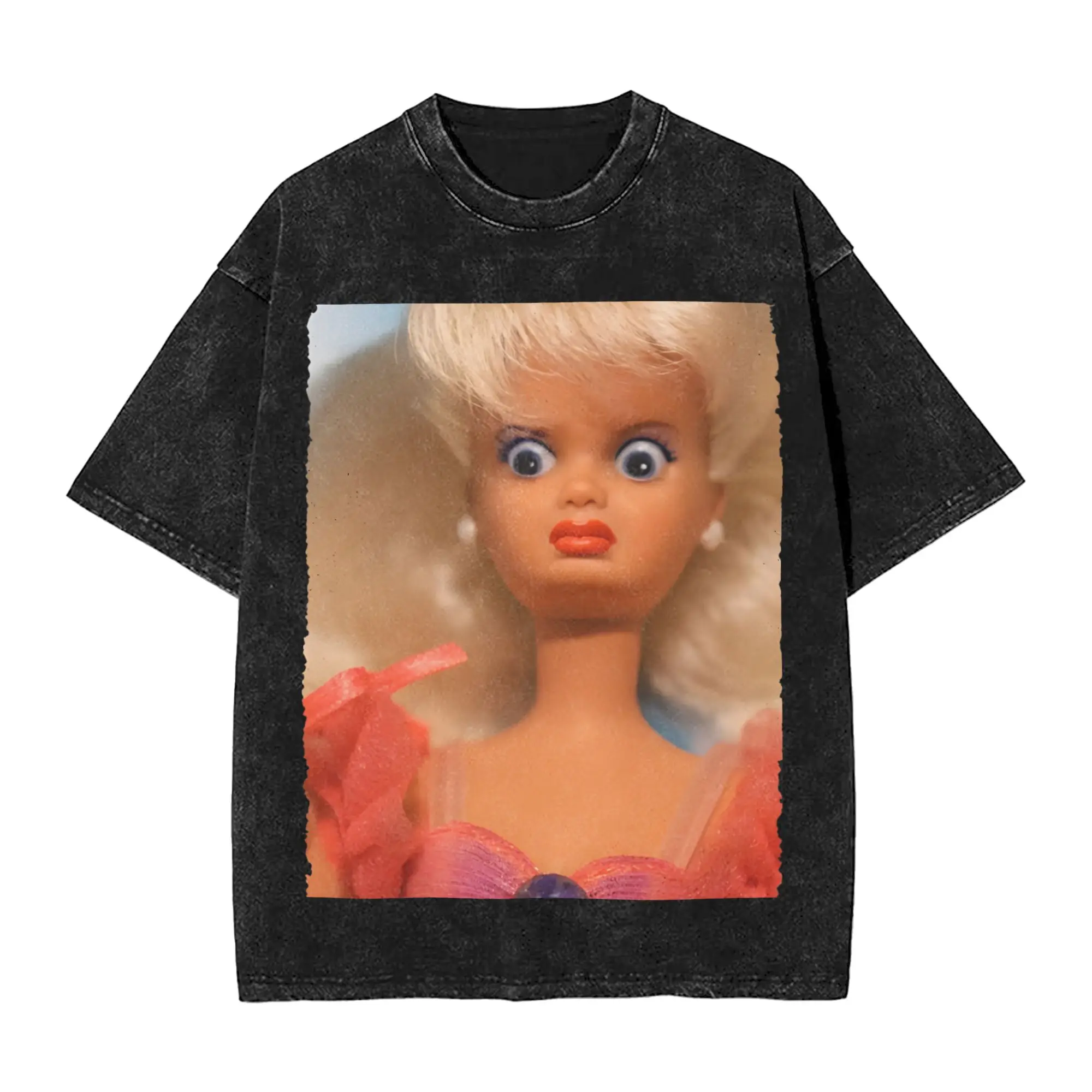 Disgusted Face Meme Doll Babe Washed T Shirt Streetwear Hip Hop Novelty T-Shirts  Tee Shirt Men Women Short Sleeve Oversize