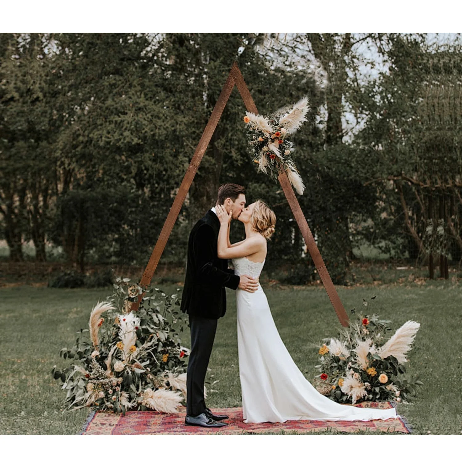 8.2FT Wooden Wedding Arch for Ceremony, Triangle Wood Arch Wedding Arbor Backdrop Stand for Garden Held in Outdoor Wedding Decor