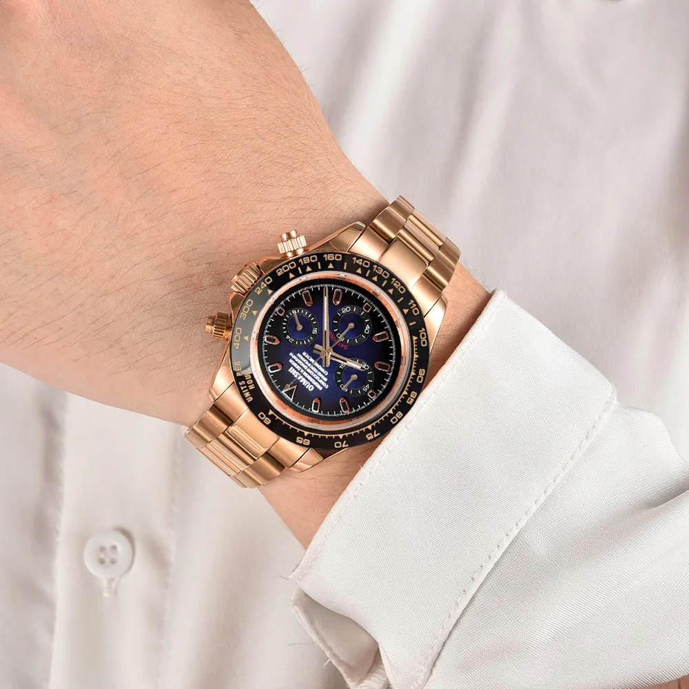 Business 39 mm VK63 Uhr Herren Chronograph Saphirglas VK63 Uhrwerk Farbverlaufszifferblatt Leuchtzeiger Edelstahl Herrenuhr