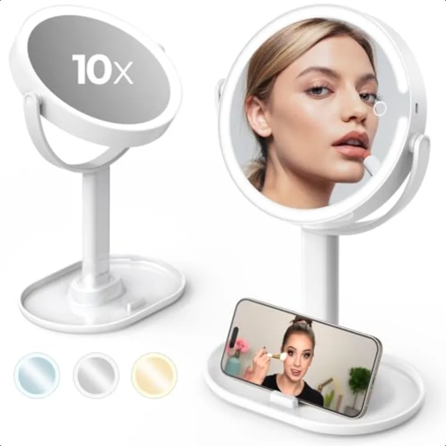 

8 Large Lighted Makeup Mirror with 10X 1X Magnification Rechargeable 4000mAh Lighted Makeup Mirror Adjustable Travel Make Up Mi