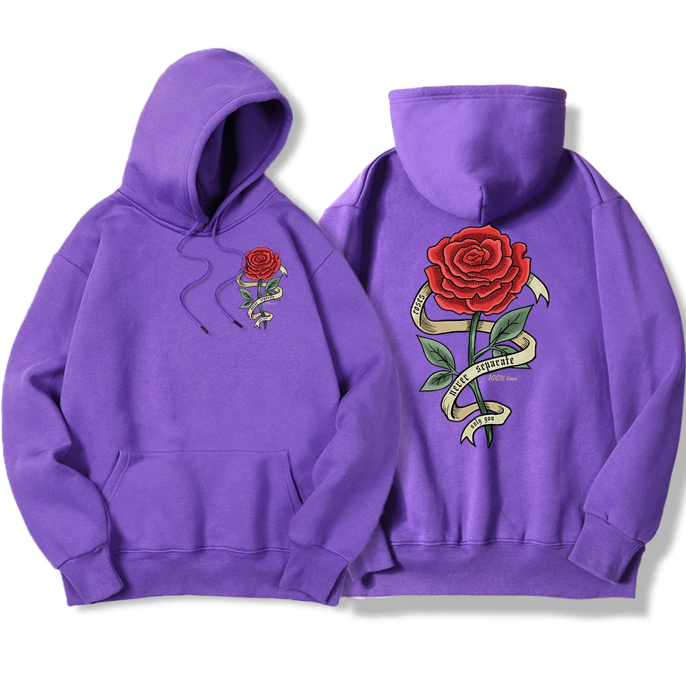 Red Roses Wrapped In Ribbons Printing Mens Hooded Autumn Warm Hoodies Simple Soft Hoodie Street Comfortable Women\'S Pullover