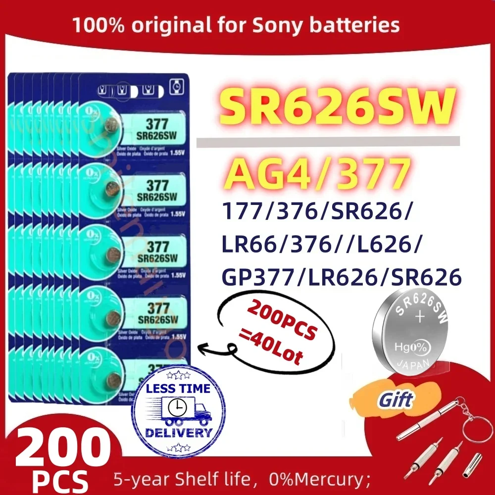 Pilas alcalinas de botón para SONY AG4, 200, 377 V, SR626SW, 1,55, 177, 626A, LR66, LR626, reloj de juguete, 376 unidades