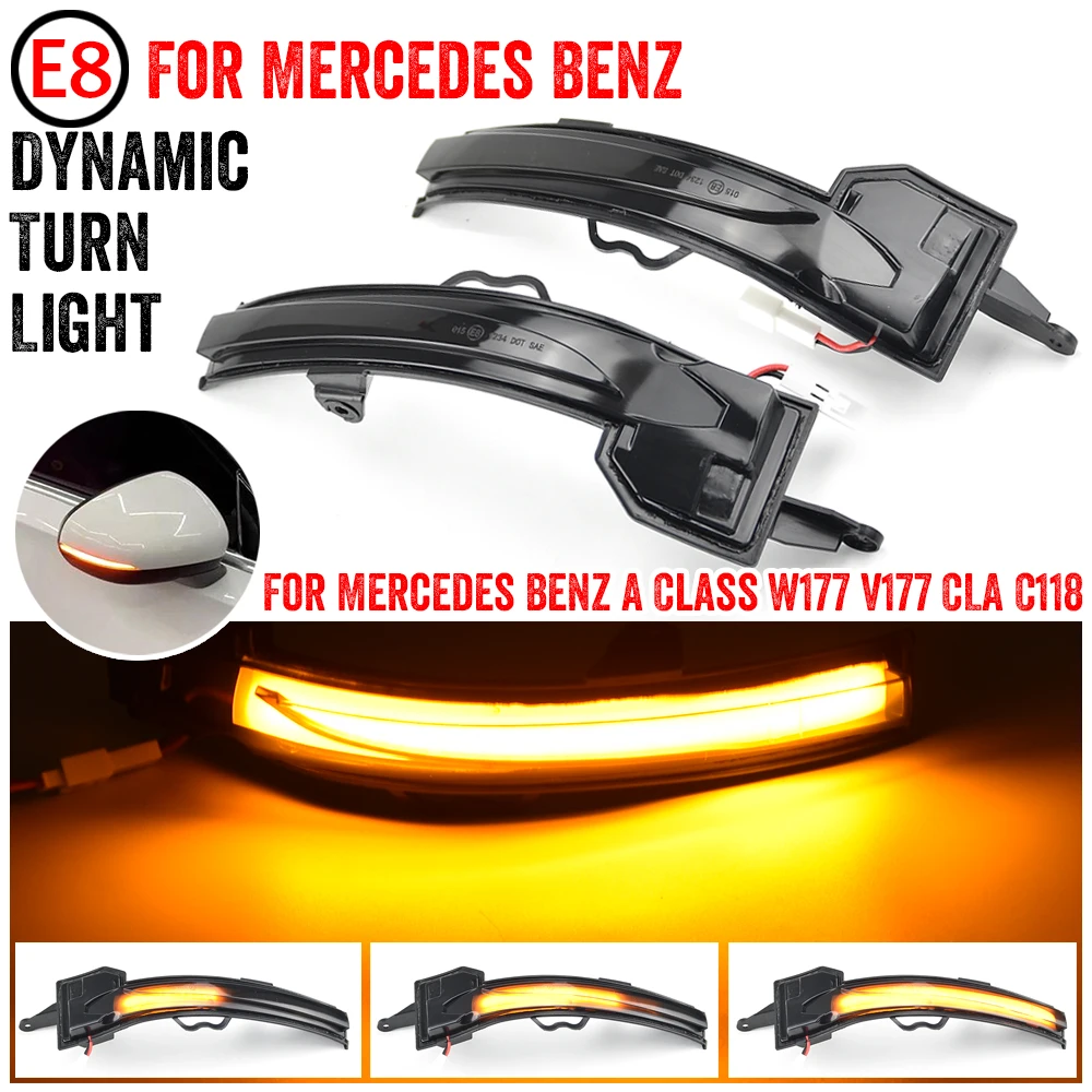 

2pcs Amber For Mercedes Benz A Class W177 2019 2020 2021 Car LED Dynamic Turn Signal Side Mirror Lamp Indicator Blinker Lights