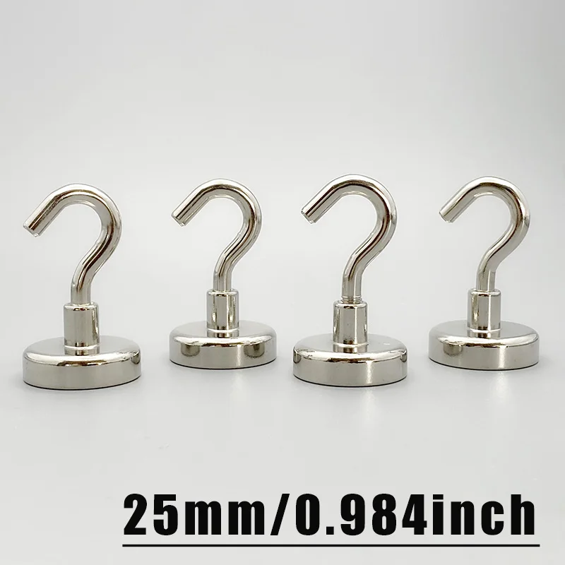 1-5pcs 25mm Diameter Heavy Duty Strong Magnetic Hooks，Powerful Permanent Magnet Wall Hanging Hooks for Fishing Garage Organizing