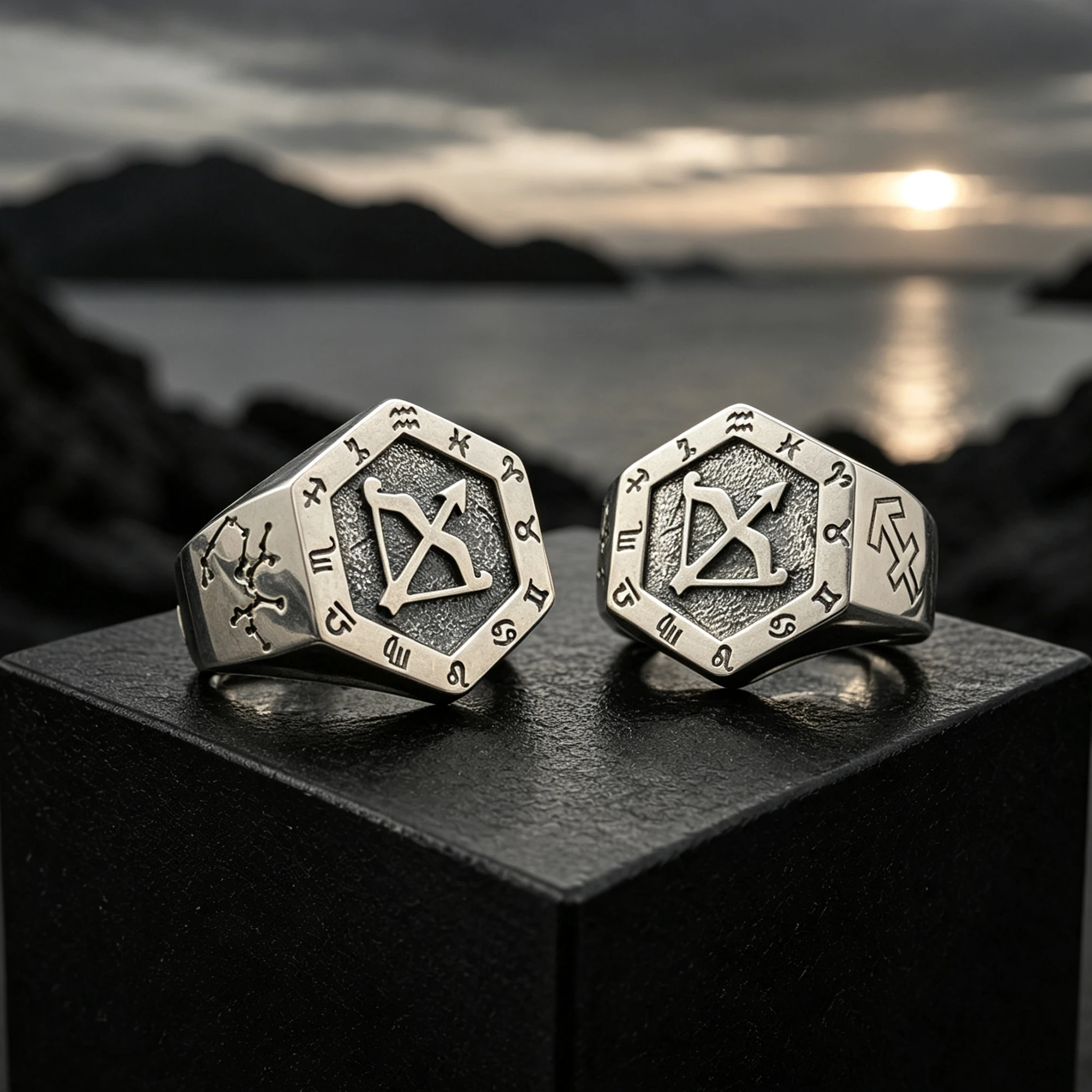 925 Sterling Silver Sagittarius Ring Zodiac Sign Birthday Party Band Unisex Astrology Guardian Adjustable Jewelry Art Decor