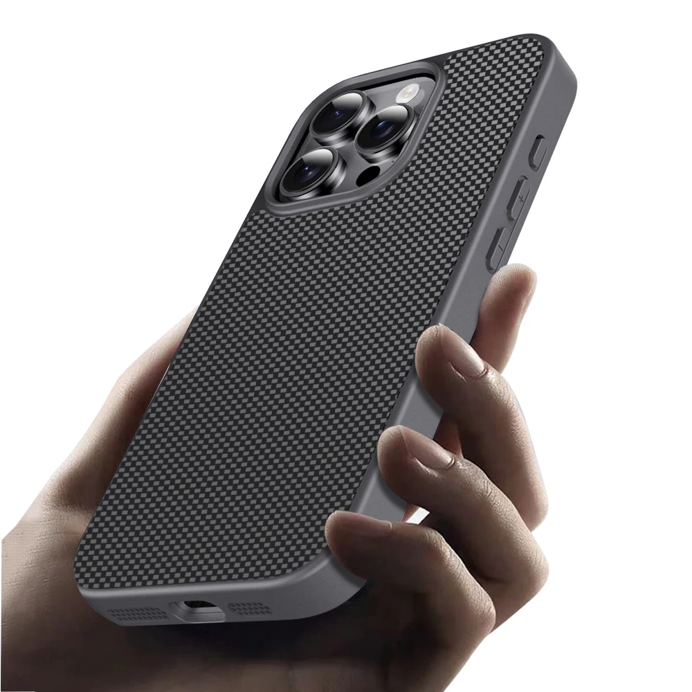Luxury Shockproof Matte Phone Case For iPhone 17 16 14 11 12 13 15 Pro Max Air 17Pro16Pro Kevlar Carbon Fibre Pattern Back Cover
