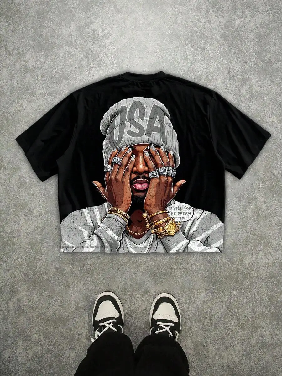

Men's Loose Fit Graphic T-Shirt, Summer Streetwear Casual Top