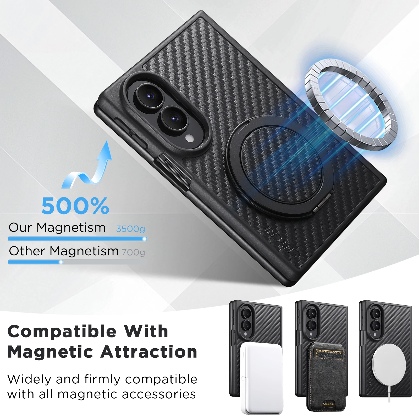 SUTENI Mobile Phone Case Magnet Wireless Charging 360° Rotating Stand Faux Leather Ring Buckle For Samsung Galaxy Z Fold 8 view 5