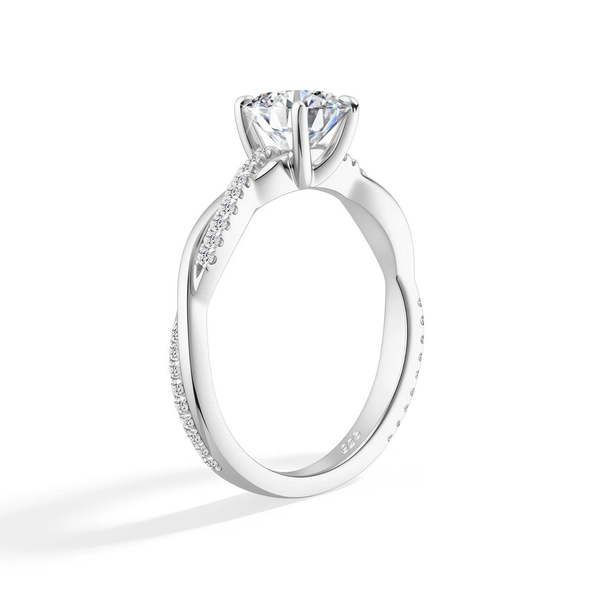 Zertifizierter runder Moissanit-Ehering für Damen aus massivem 925er Sterlingsilber, brillanter Verlobungsring, Brautschmuck-Set – Detail 6