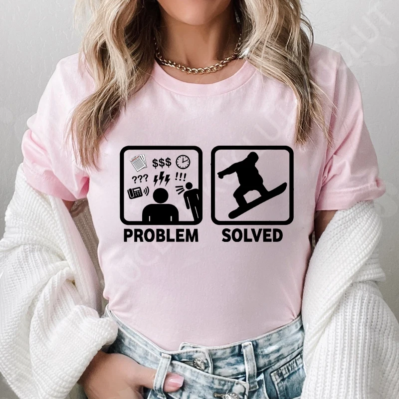 Funny Design Problem Solved Print Tees Shirts for Women Clothing Fashion Hobby Graphic Tops Harajuku Pink Short Sleeve T-shirts