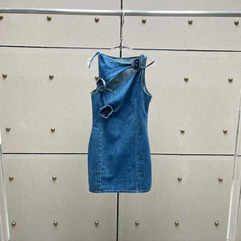 レディース カウボーイ レースアップ ドレス 立体的な花飾りのノースリーブ ショート ドレス 高品質ドレス 2025 新作
