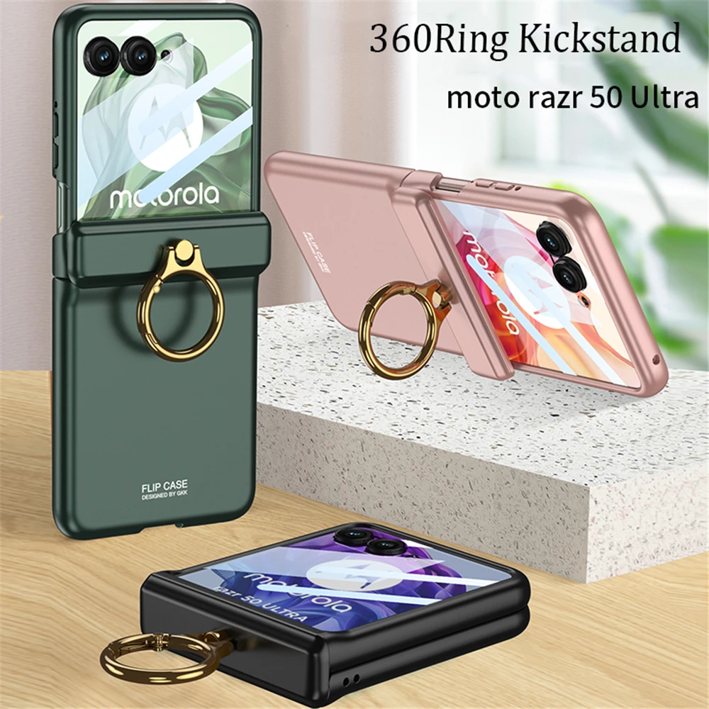 For Motorola Razr 50 Ultra Case With 360 Ring Kickstand Magnetic Hinge Folding Small Screen Protection Shockproof Phone Cover