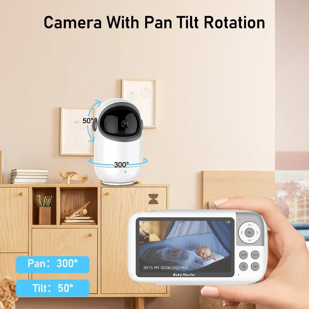 Monitor de vídeo para bebês de 5,0 polegadas, com câmera de vigilância com zoom digital de 3x, intercomunicador bidirecional, babá com visão noturna automática, babá de segurança