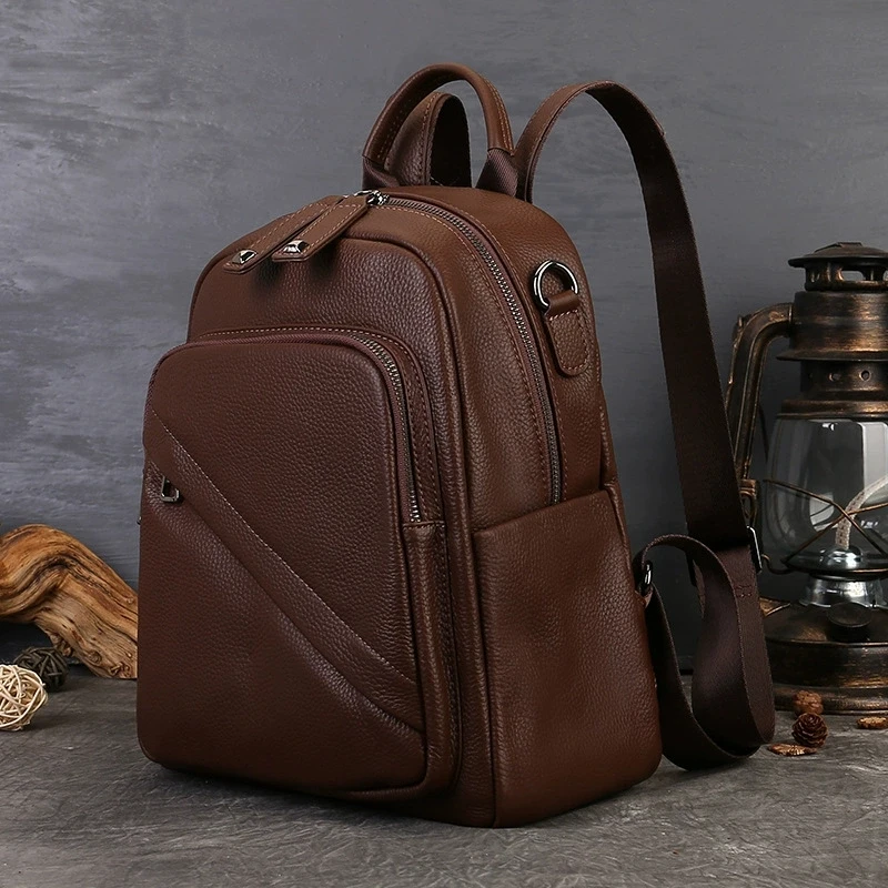 Casual Genuine Leather Backpack Men or Women First Layer Cow Leather Tote Bags Fashion Cowhide Shoulder Bag