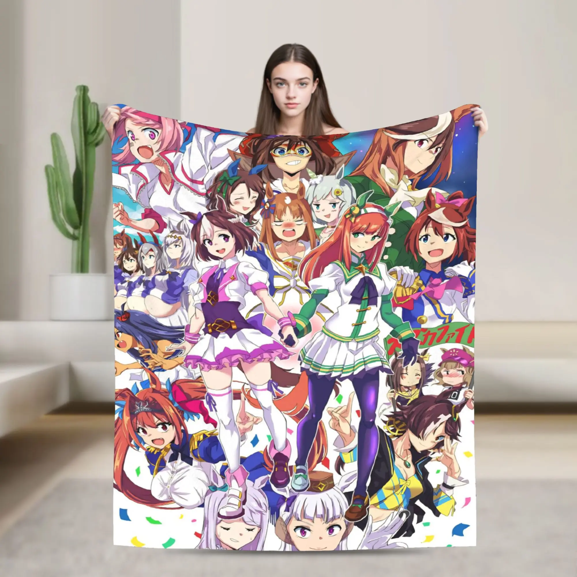 Uma Musume Pretty Derby Flannel Blankets Kawaii Game Funny Throw Blanket for  Sofa Bedding Lounge 125*100cm Rug Piece