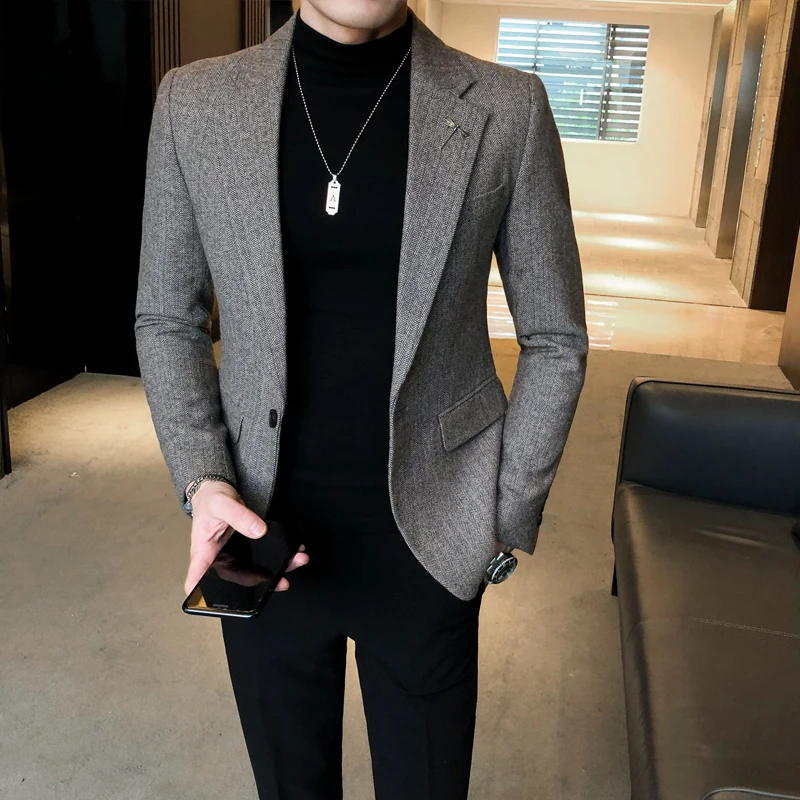 

2023 New Autumn and Winter Pure Color Casual Small Suit Men's Korean Style Slim Trend Small Suit Jacket Spring and Autumn Tide