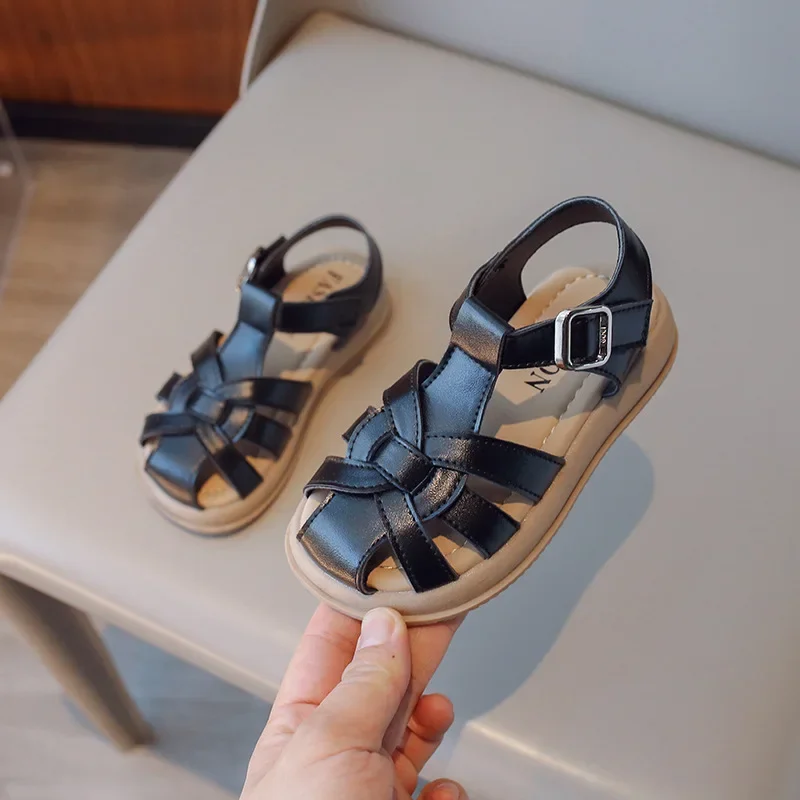 

Kids Sandal Thick Soled Summer Girls Causal Cut-outs Sandals Fashion Solid Color Braided Children Beach School Sandals Hook Loop