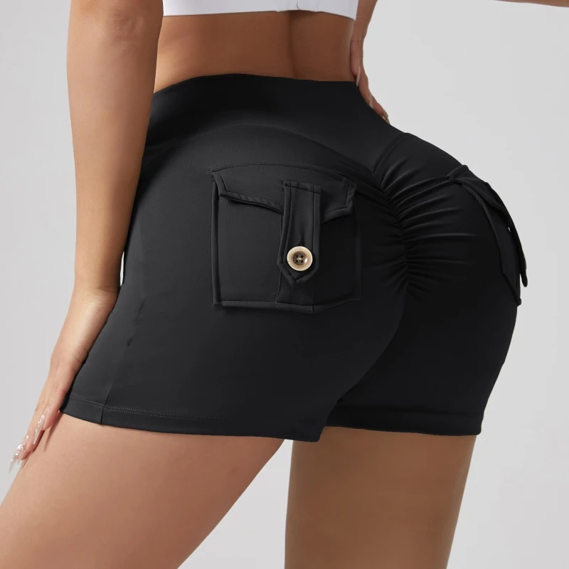 ผู้หญิงเสื้อผ้าออกกําลังกายเอวสูงกางเกงโยคะก้นสะโพกยกโยคะออกกําลังกายถุงน่องกางเกงขาสั้น