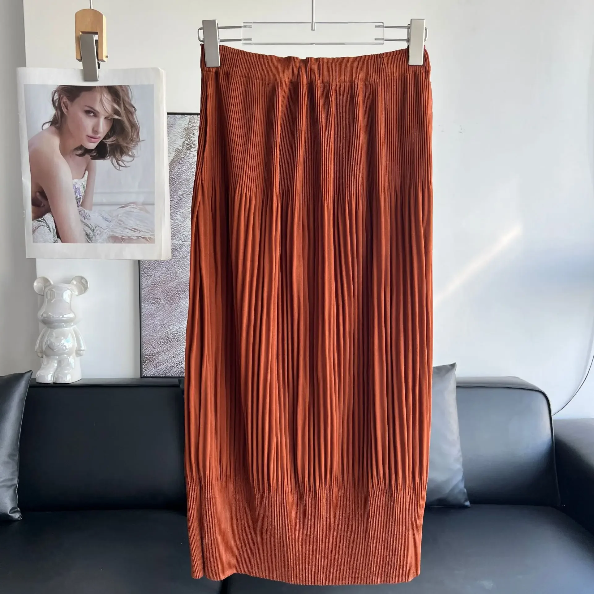 Pleats Pleated One-step Skirt Solid Elegant Commuter Bustier Female Thin High-waisted Pure Color Versatile Temperament Skirt