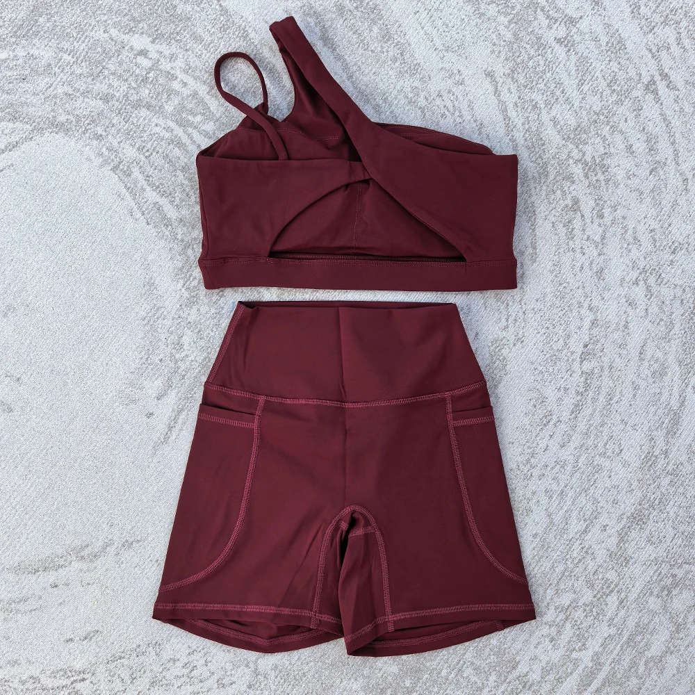 Women's 2 PCS Sports Yoga Set Sexy Sport Bra High Waist Sports Pocket Shorts Gym Fitness Sleeveless Workout Suit Sporstwear