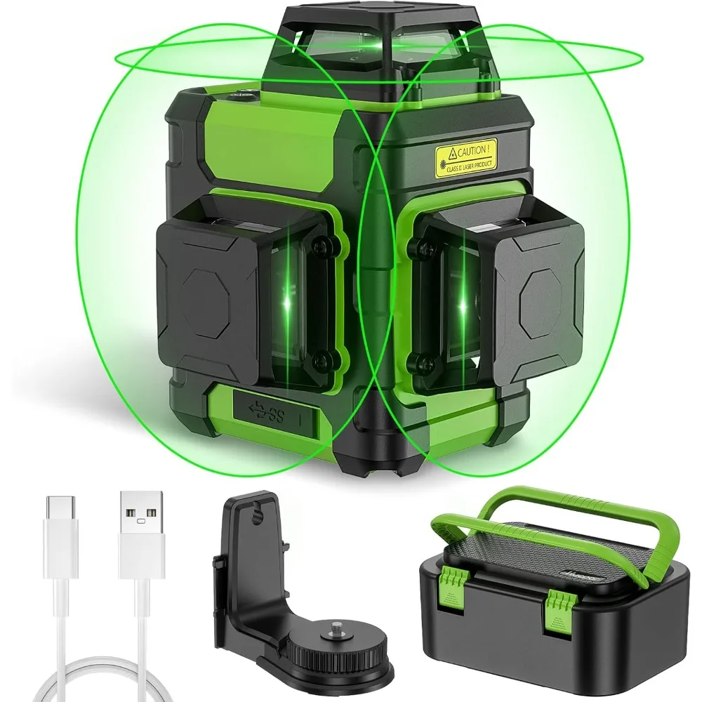 Laser Level 360, Self Leveling Rechargeable Green Beam 3x360° Cross Line Lazer Level 3D Level Laser Tool