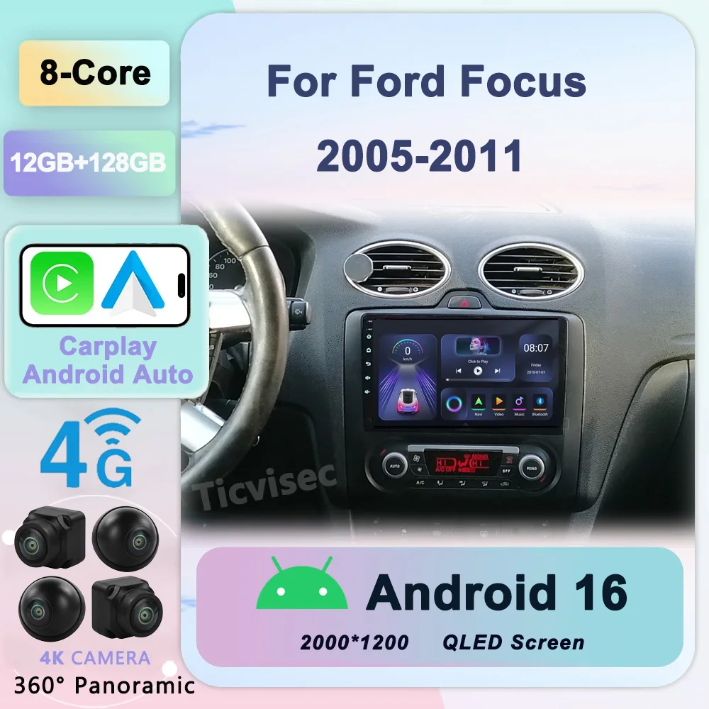 

Android 16 CarPlay Car Radio Multimedia Player For ford focus 2 Mk2 2004-2008 2009 2010 2011 Android Auto GPS 2din autoradio