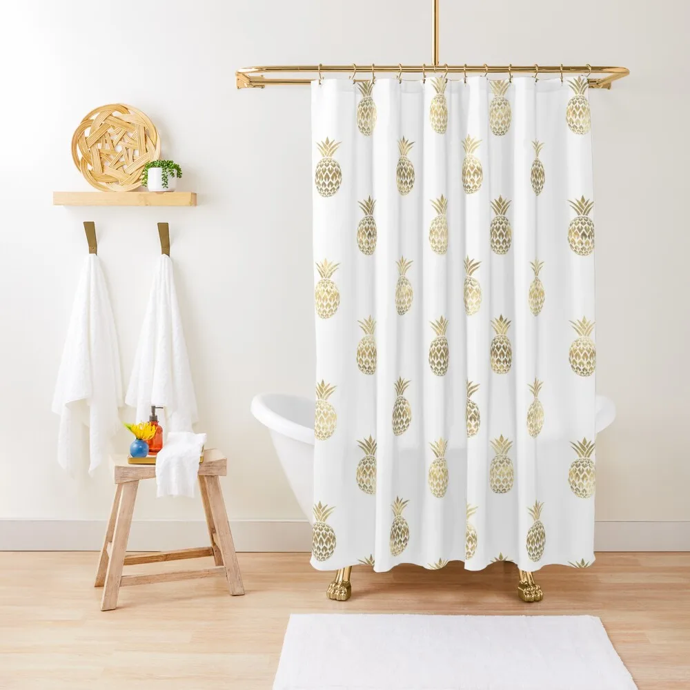 

Gold Pineapples Shower Curtain Transparent Bathroom Shower Bathroom Fabric Anime Shower Curtain