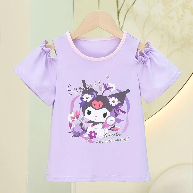 Anime Sanrio Kuromi Girls t-shirt Kawaii My Melody manica corta Cute Cartoon Sweet Print Babys top Tide Kid regali di compleanno