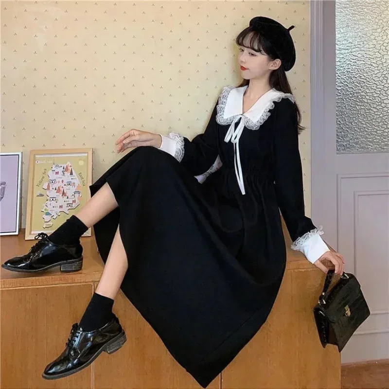 New Vintage Shirt Dress Women Autumn Spring Long Sleeve Robe Kawaii Lolita Elegant Midi Dresses Korean Fashion Vestido платье