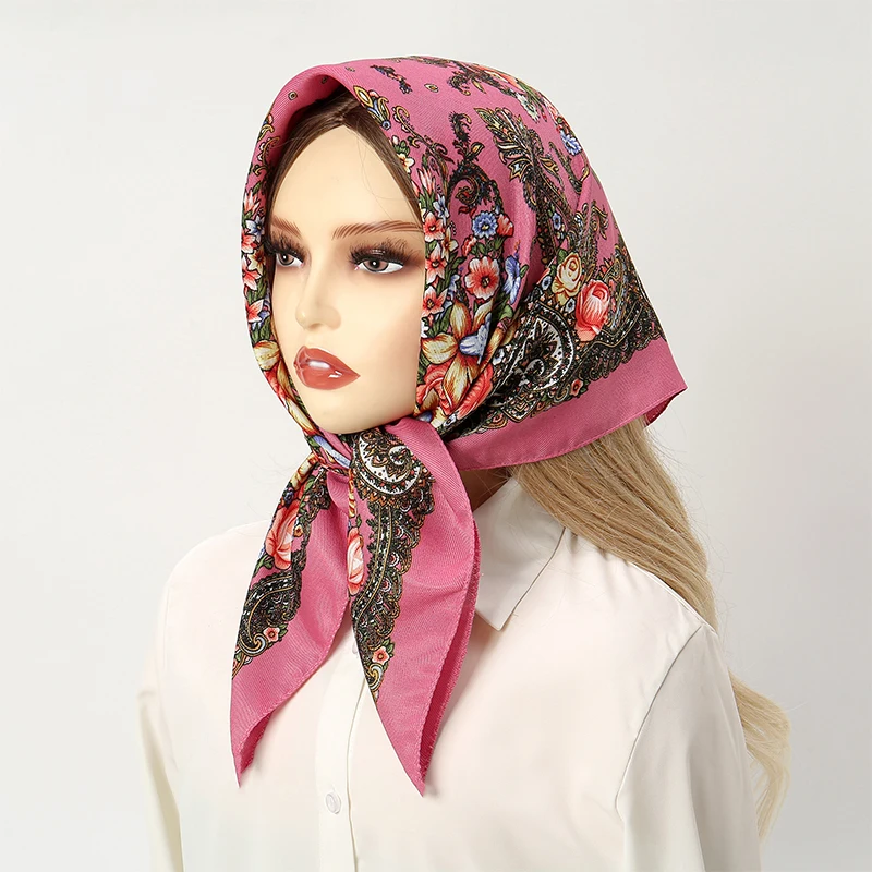 High-Quality 70cm Square Fashion Scarf Women Floral Cotton Bandanas Lady Scarves HIjab Headband Accessories Handkerchief Hair