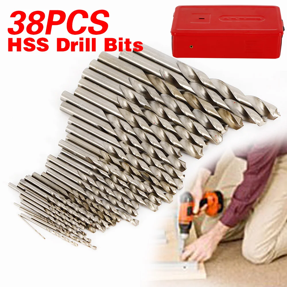 38Pcs Twist HSS High Speed Cobalt Steel Kit 1mm-13mm Metric Drill Bit Tool Set with Box