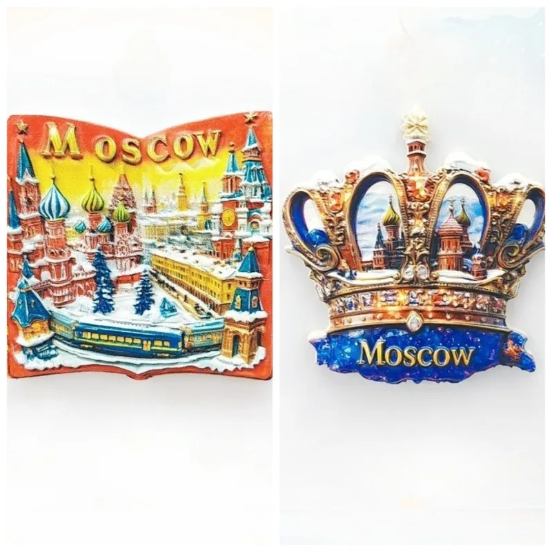 Moscow Crown & Storybook Castle Fridge Magnet Russian Travel Souvenir Royal-Themed Home Decor, Unique Literary Gift with Magnet