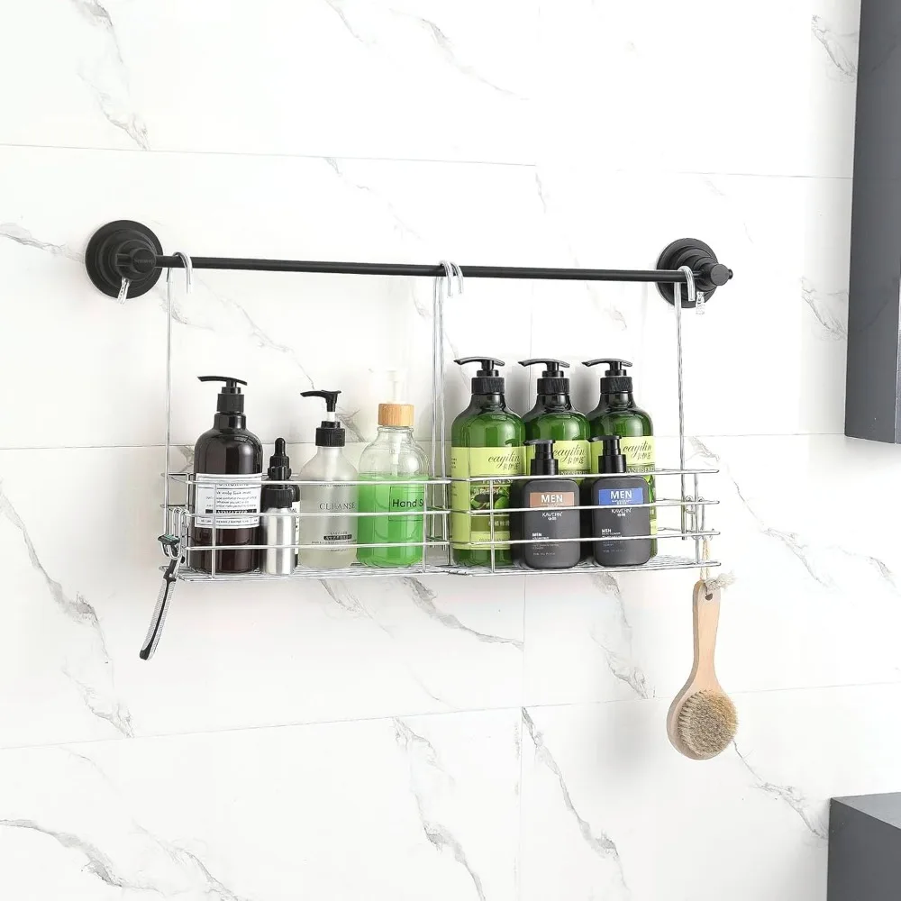 

Two Tier Hanging Shower Caddy Rustproof Rotating Hook Large Bathroom Storage No Drill