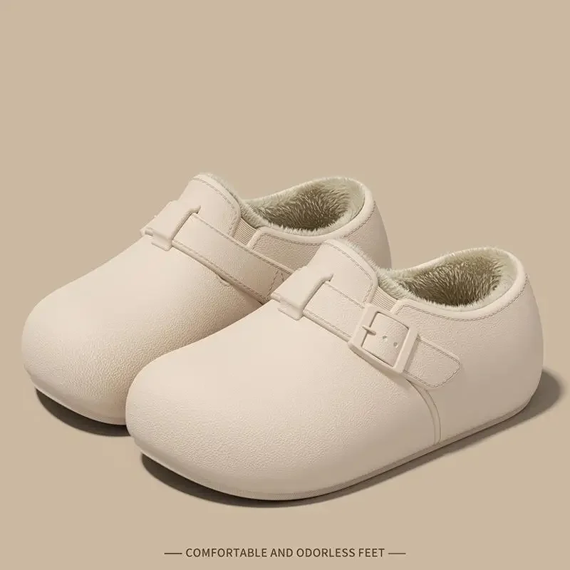 Winter 2026 Warme Plüsch-Leichtgewicht-EVA-Mules-Hausschuhe für Damen, Übergrößen, Wasserdichte Freizeitschuhe, Weiche PU-Flach-Clogs für Damen, Outdoor – Detail 6